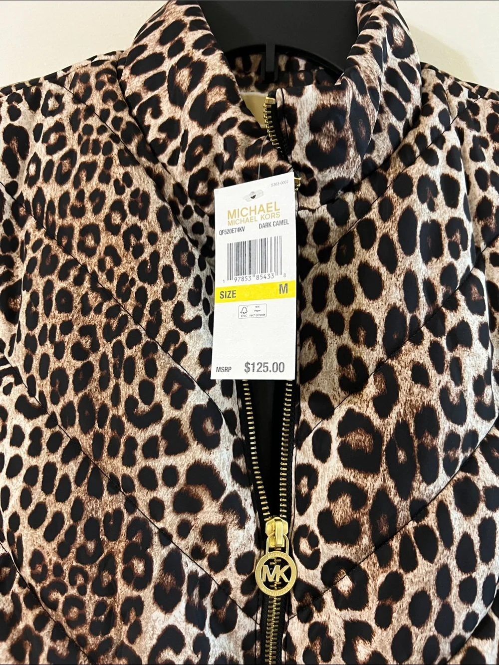 Michael Kors Leopard-Print Puffer Vest in Brown and Black